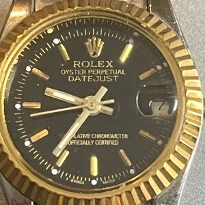 Rolex Women's Datejust Midsize Two Tone Fluted Black Index Dial GUC